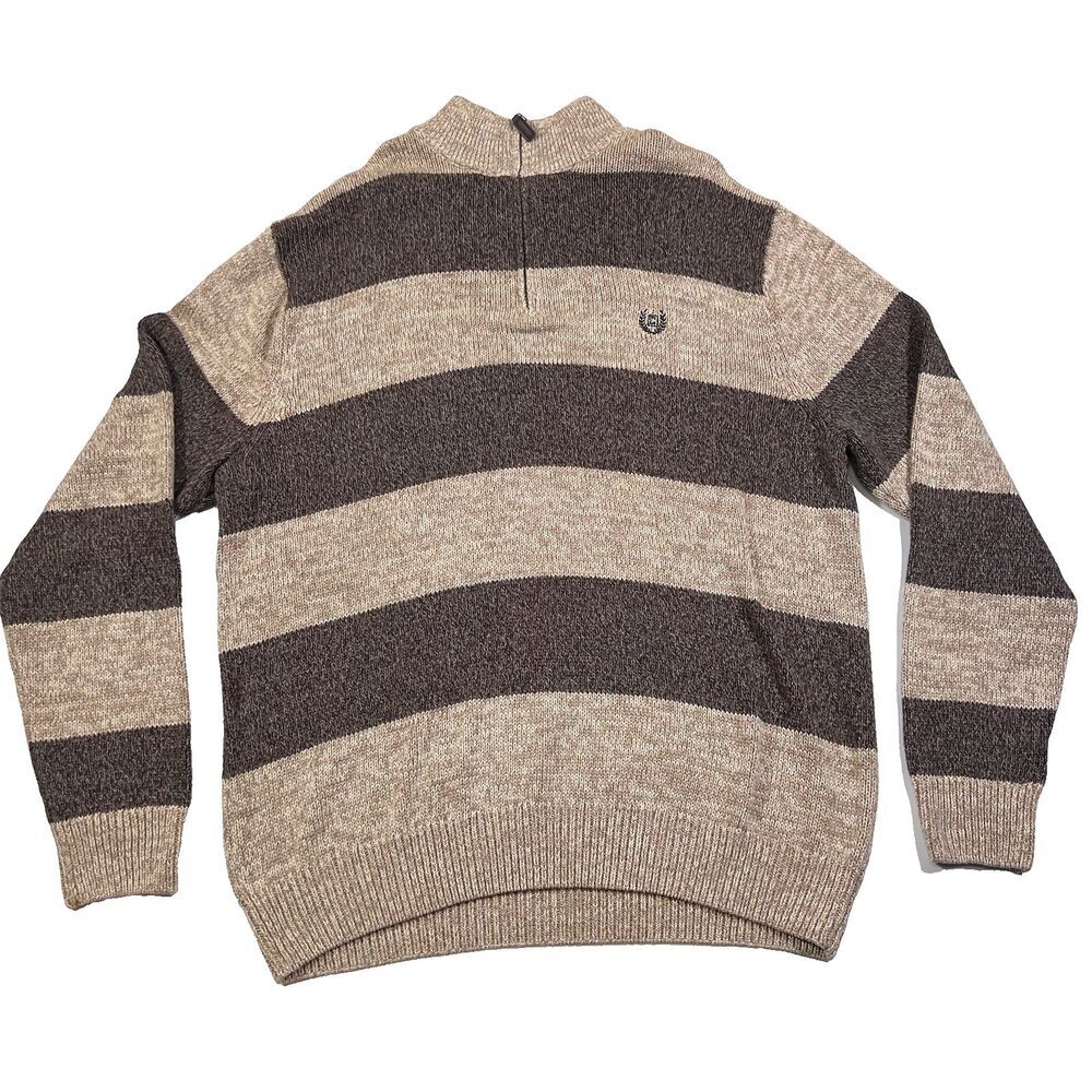 Chaps Brown Beige Striped 1/4 Zip Mock neck Pullover Sweater Men's XL